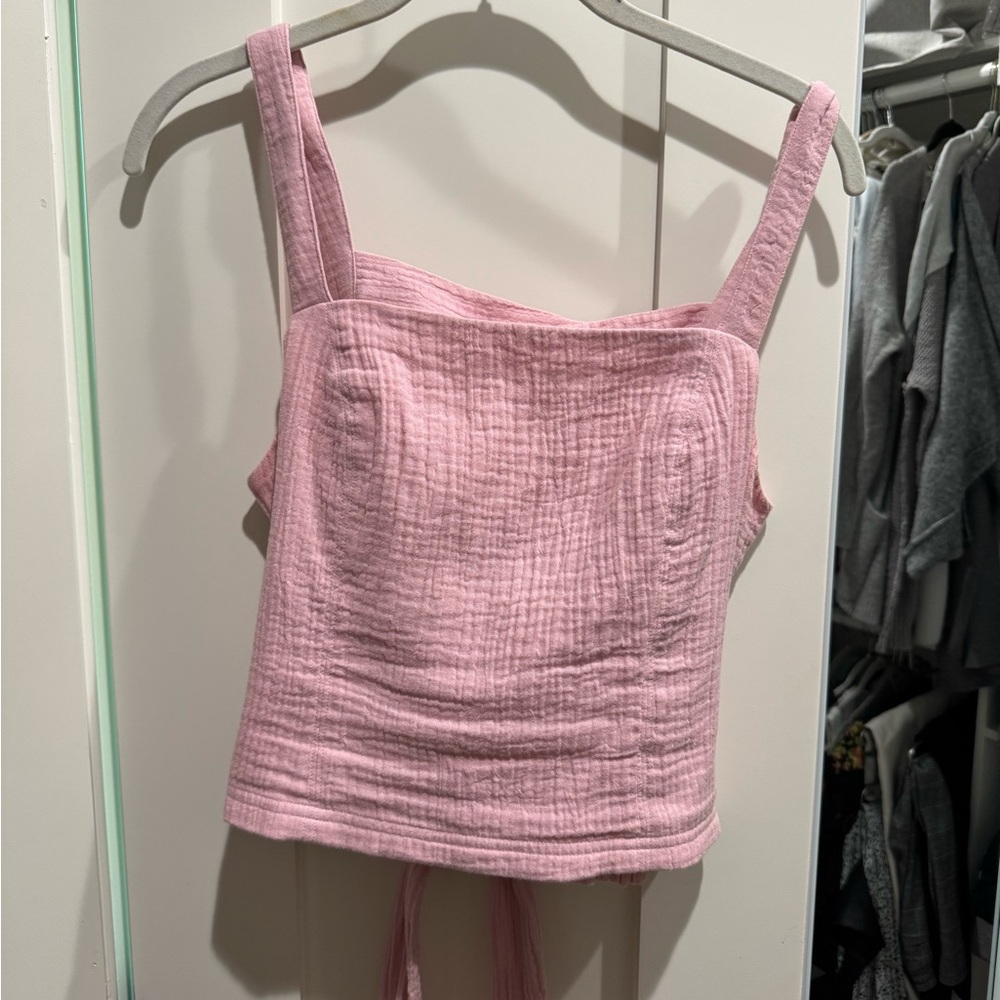 Anthropologie Pink Smocked Tie Front Tank Top